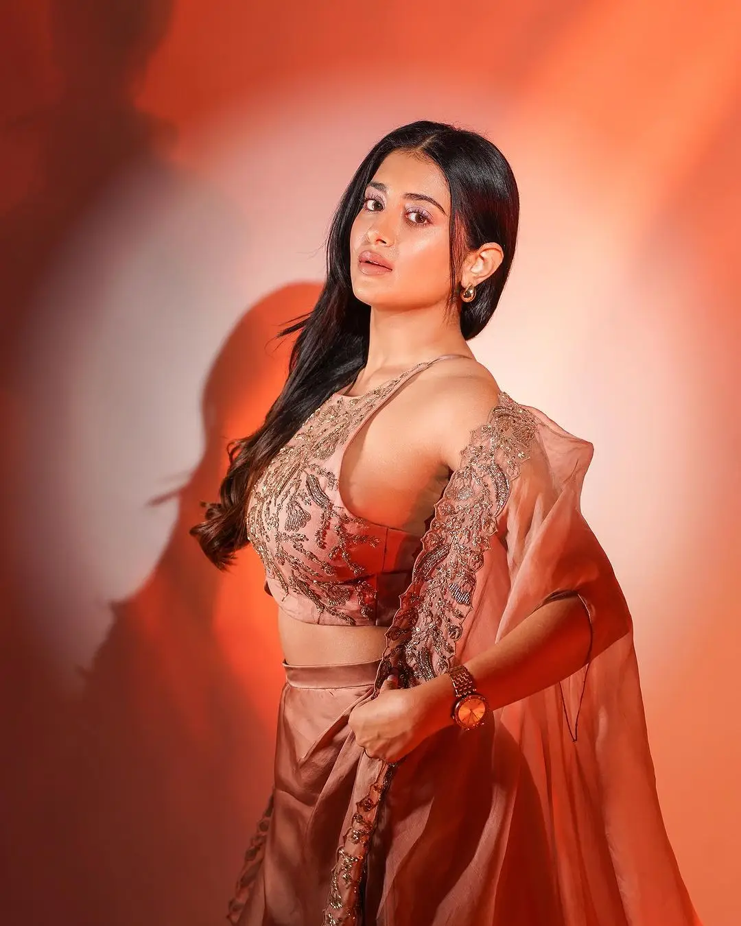 Tollywood Actress Rashi Singh Images in Orange Lehenga Choli